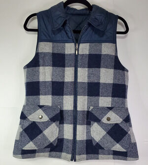 PENDLETON Plaid Quilted Reversible Vest Wool Blend Women's Small Blue